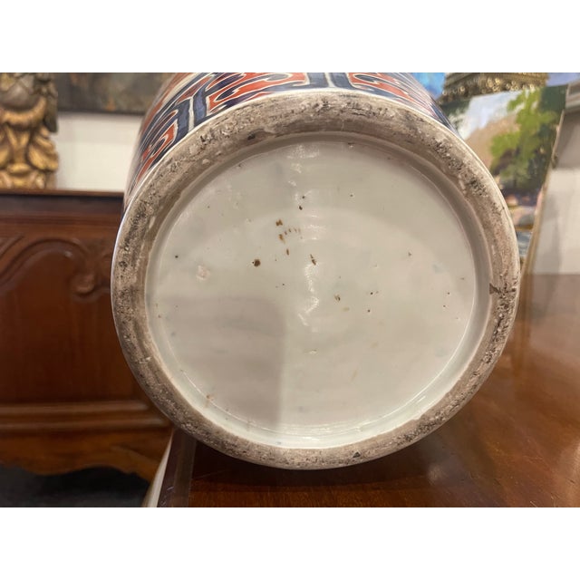 Antique White Tall Japanese Imari Temple Jar With All-Over Floral Design, 19th Century For Sale - Image 8 of 9