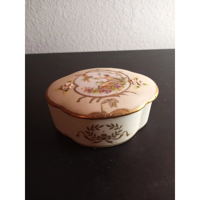 Ceramic 1950s Handpainted Porcelain Trinket Dresser Box For Sale - Image 7 of 8