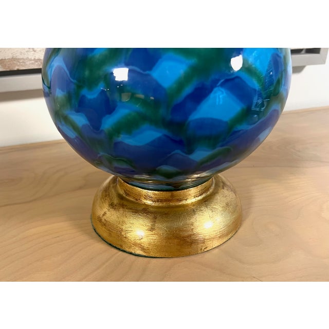 Blue Vintage Blue Glazed Ceramic Table Lamps - A Pair For Sale - Image 8 of 12