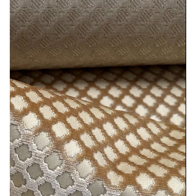 Scalamandré Pomfret Silk Cut Velvet Fabric - Coffee on Beige by the Yard 9 yards available. 60% SILK 40% COTTON