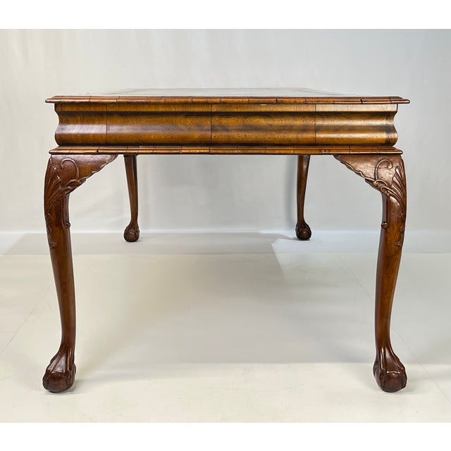 Brown Mid 20th Century Large English Chippendale Style Burl Walnut Partners Desk With Ogee Molded Drawers For Sale - Image 8 of 18