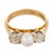 Mid-Century Modern 1940s Retro Pearl Old Mine Cut Diamond 18k Two Tone Three Stone Ring, Size 11 For Sale - Image 3 of 5