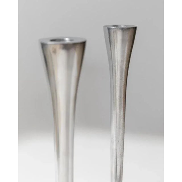 Vintage Space Age Candleholders in Stainless Steel, Italy, 1970s, Set of 2 For Sale - Image 5 of 11