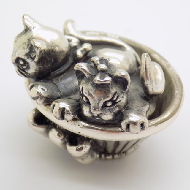 Vintage Italian Silver 800 Kittens in Basket Figurine by Sacchetti, Arezzo, 1980s For Sale - Image 6 of 14