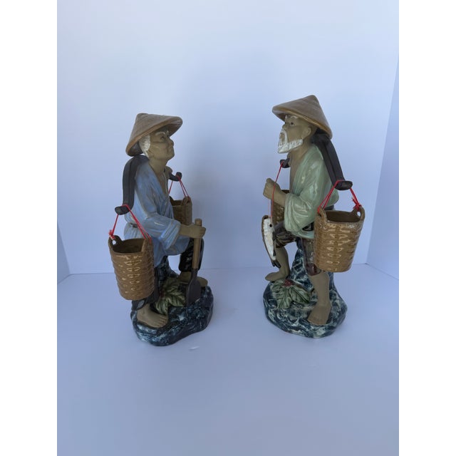 Late 20th Century Vintage Chinoiserie Farmer Figurines, Pair For Sale - Image 5 of 10