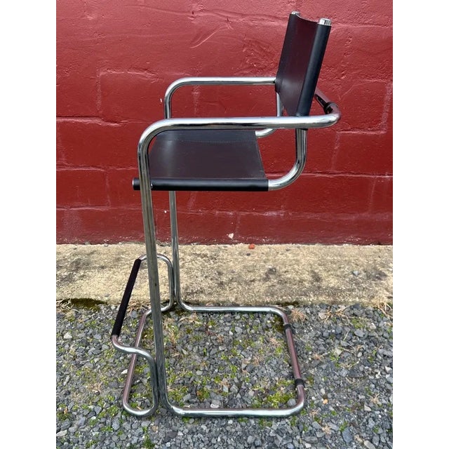 1970s Vintage Mid-Century Modern Chrome Cantilever Bar Stool For Sale - Image 5 of 6