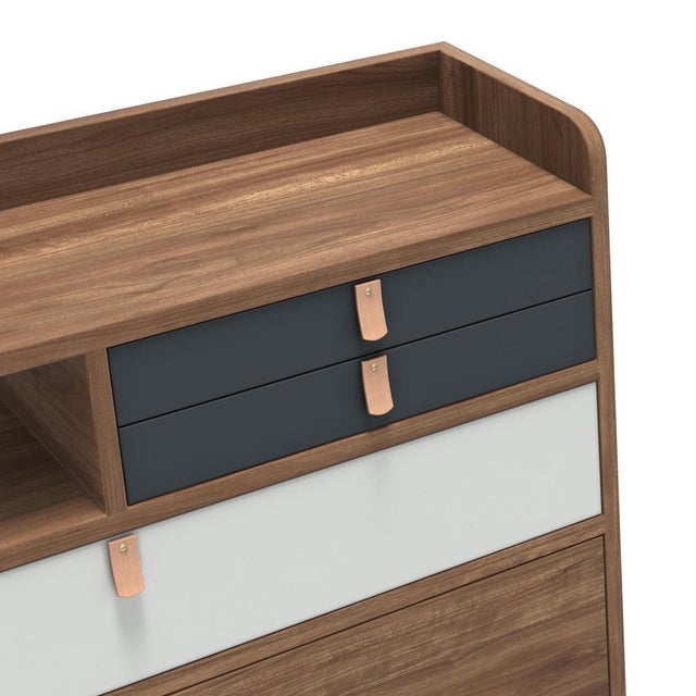 Slate Grey Drawers Gaston Floating Writing Desk in Natural Walnut by Harto For Sale - Image 4 of 5