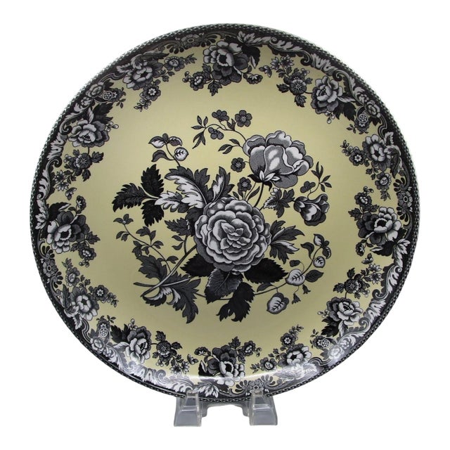 Spode Archive Collection British Flowers Rosa Pasta Serving Bowl Black Yellow Floral Made in England Vintage 2007 For Sale