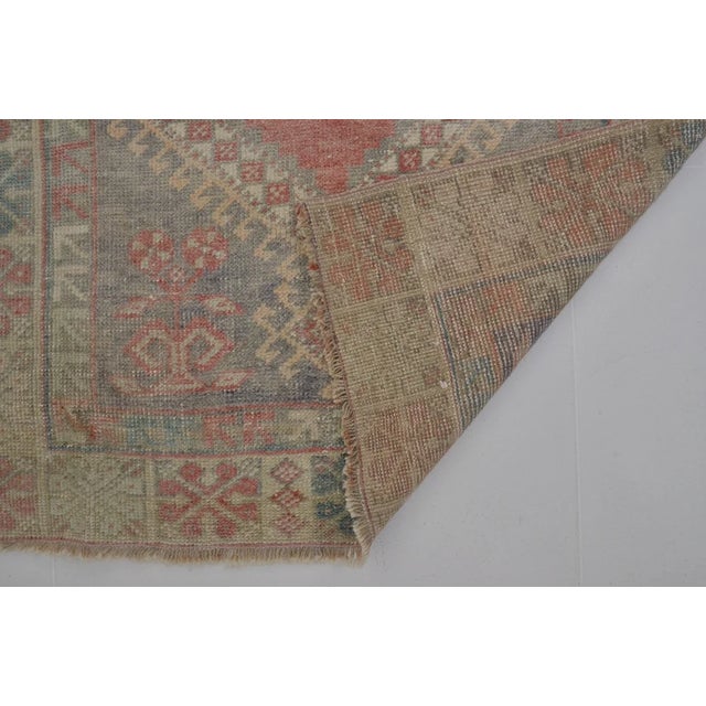 Apricot Geometric Medallion Turkish Rug, Low Pile Distressed Antique Rug For Sale - Image 8 of 10