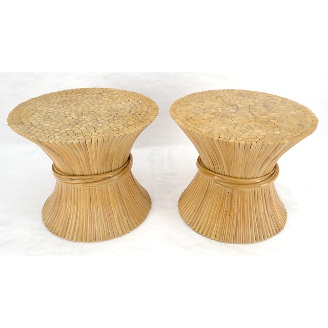 McGuire Pair of Sheaf of Wheat 26" Round Side End Table Stands Pedestals MINT For Sale - Image 4 of 17