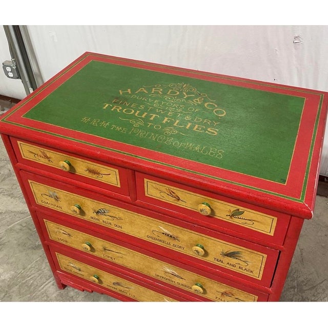 This is a charming, one-of-a-kind red chest perfect for any angler, cabin, lodge, or rustic home. Hand painted with...