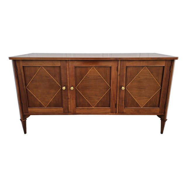 Baker Furniture Cherry Sideboard Credenza With Diamond Pattern Inlay For Sale