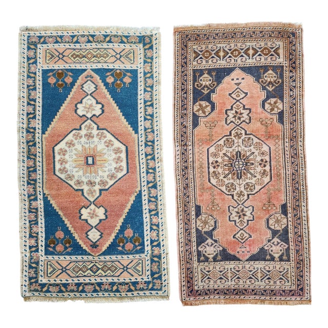 Muted Color Turkish Small Area Rugs - a Pair For Sale