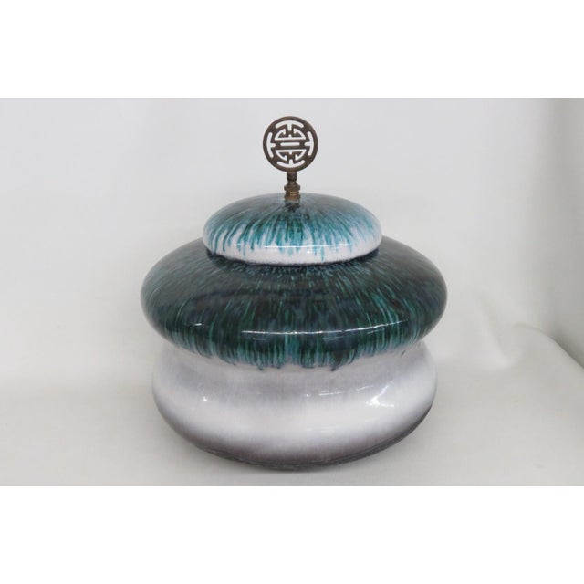Tony Evans Raku Pottery Lidded Jar Drip Glaze Finish With Wood Display 4840b For Sale - Image 14 of 18
