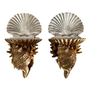 Italian Carved Silvered and Gilded Shell Grotto Wall Shelves For Sale