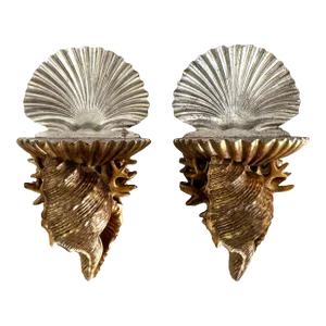Italian Carved Silvered and Gilded Shell Grotto Wall Shelves