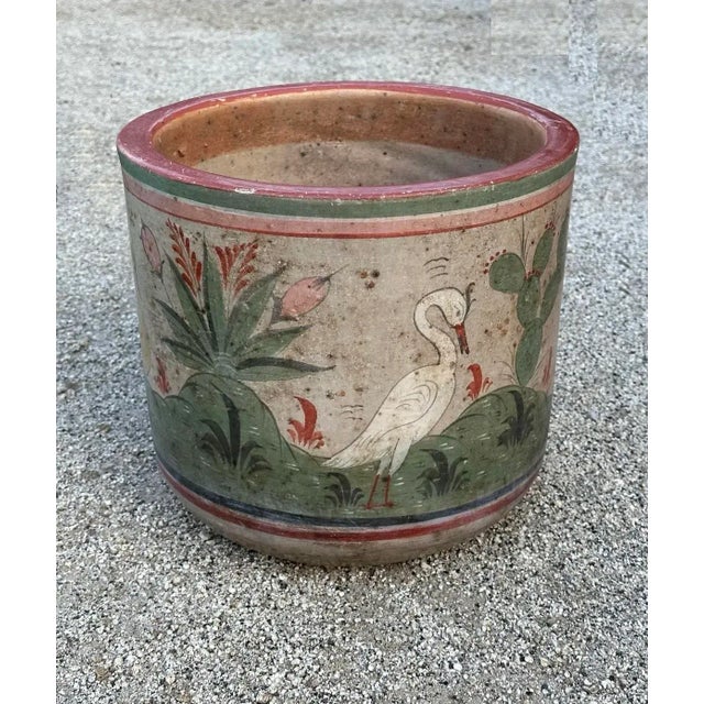 Green Rare Vintage Tonala Mexico Ceramic Large Planter Pot For Sale - Image 8 of 12