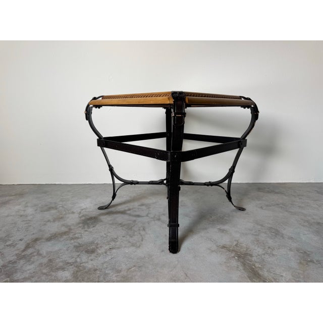 Mid-Century Modern Vintage Adnet Hermès-Style Equestrian Strap End Table/ Sold For Sale - Image 3 of 12