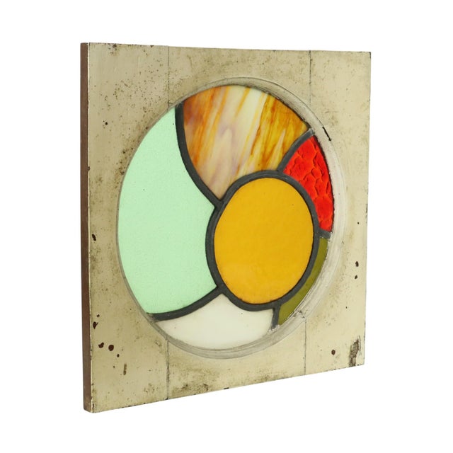 Wood Stained Leaded Glass Panel with Wooden Frame, 1950s For Sale - Image 7 of 15