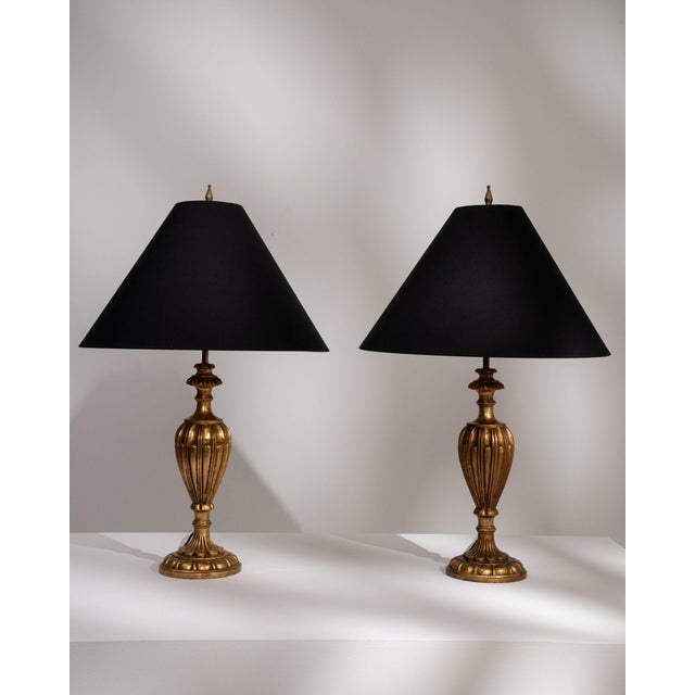 Traditional Early 20th Century France Antique Brass Pair Of Brass Urn Table Lamps For Sale - Image 3 of 11