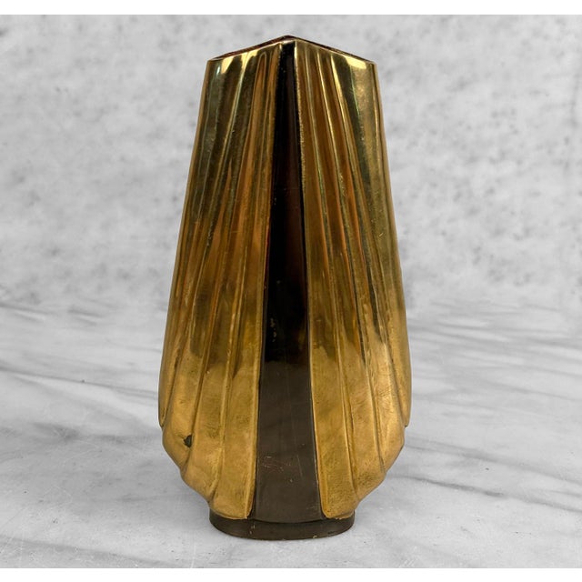 Vintage Art Deco Brass & Black Lacquer Vase For Sale - Image 4 of 9