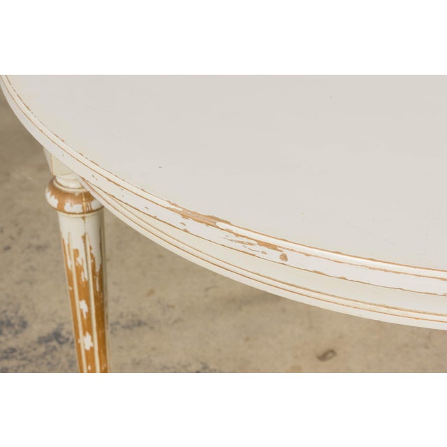 French Louis XVI Style Painted White Off-Round Extendable Dining Table For Sale - Image 9 of 18