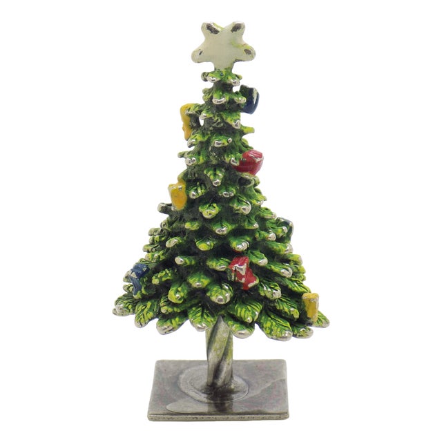 Vintage Italian Silver 800 and Enamelled Christmas Tree Figurine from Arezzo, Tuscany, 1970s For Sale