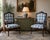Antique French Louis XV Style Walnut Bergere Chairs in Blue & White - Pair For Sale - Image 4 of 13