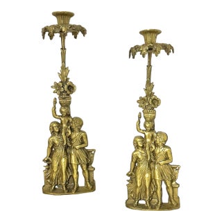 Antique Victorian Girandole Candlesticks Marble & Brass - a Pair For Sale