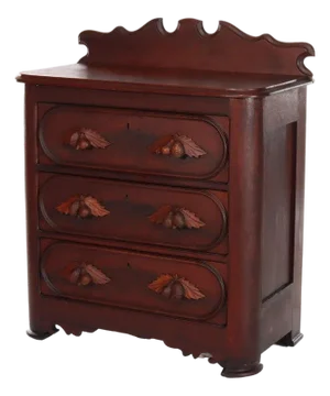 Antique Rococo Walnut 3-Drawer Commode With Back Splash & Carved Pulls