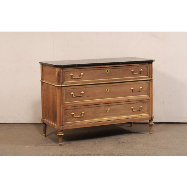 19th Century Louis XVI Commode With Original Marble & Brass Trim For Sale - Image 4 of 12