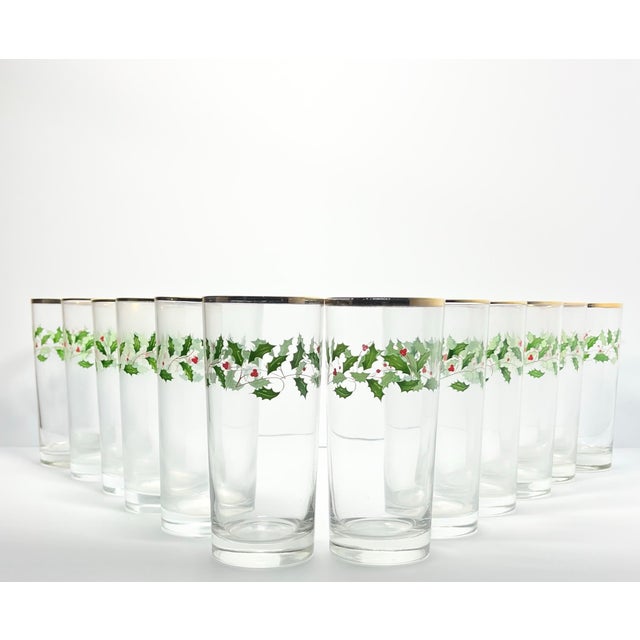 Lenox “Holiday” Set of 12 Tumbler Highball Glasses 6 1/4” 16oz Christmas Holly Excellent condition. No chips, cracks, or...