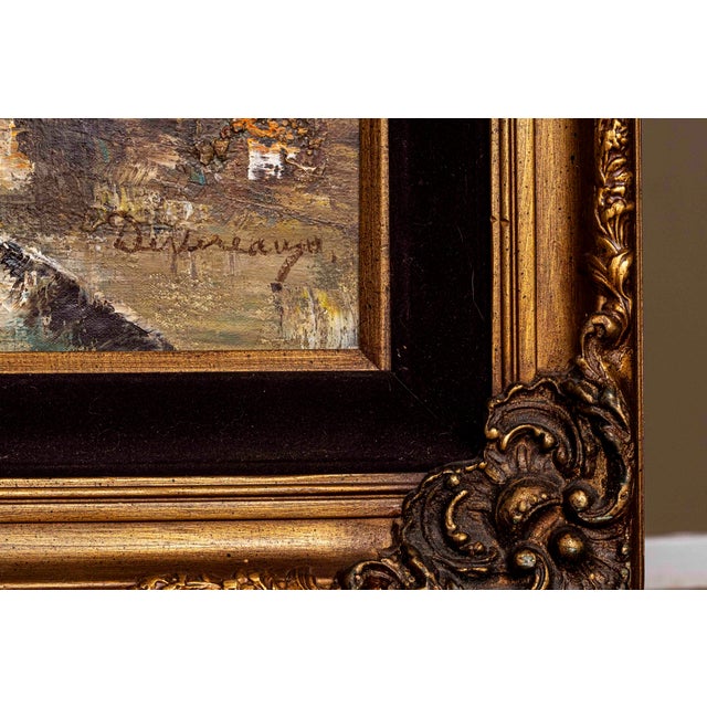 Signed European Street Scene Original Oil Painting in Ornate Gilt Frame For Sale - Image 10 of 13