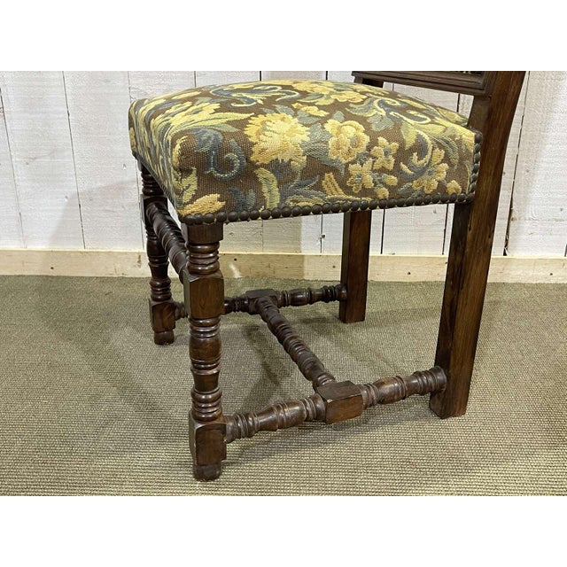 Louis XIII Beech Chairs in Upholstery and Fabric, 1950s Set of 6 For Sale - Image 4 of 10