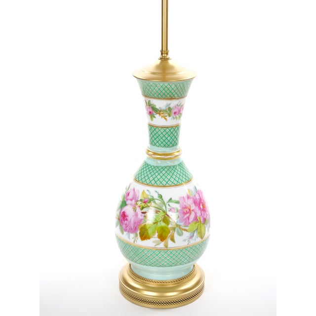 French Pair Neoclassical Floral Paris Porcelain Urns Mounted Lamps, Circa 1800 For Sale - Image 9 of 11