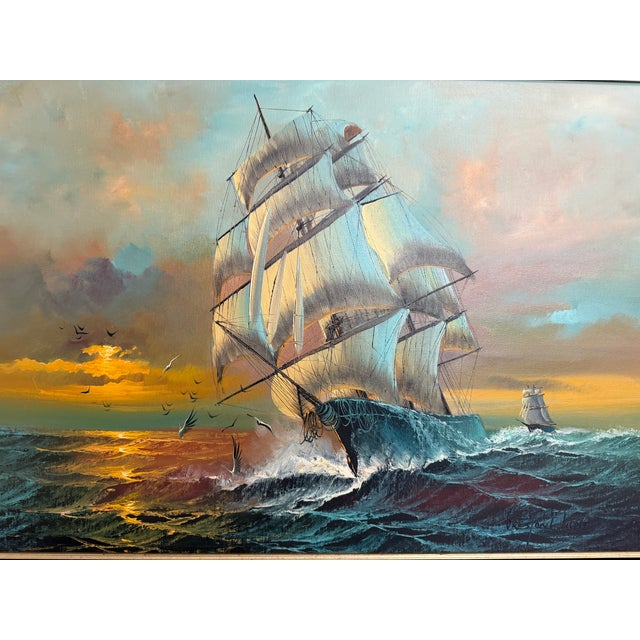 Paint Preston Willis - Original Marine Oil Painting Tall Ship Nautical Seascape For Sale - Image 7 of 14