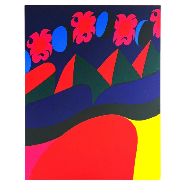 Pop Art 1980s Original Signed Carol Summers "Untitled" Landscape Acrylic Poster For Sale - Image 3 of 12