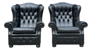 Mid-Century Modern Black Leather Wing Chairs, 1960, Set of 2