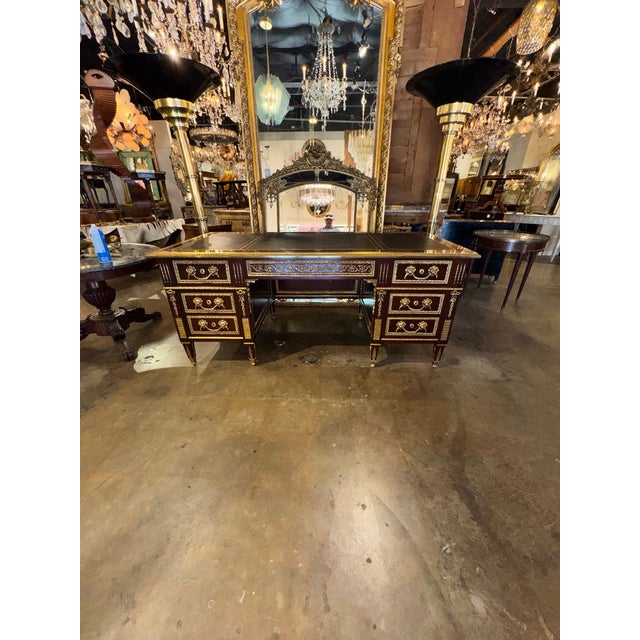 French Louis XVI Style Mahogany and Gilt Bronze Bureau Plat For Sale - Image 3 of 11