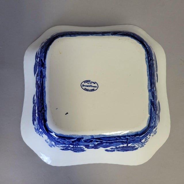 Late 19th Century Antique Spode Copeland Tower Blue & White Square Bowl, 9.5" For Sale - Image 5 of 5