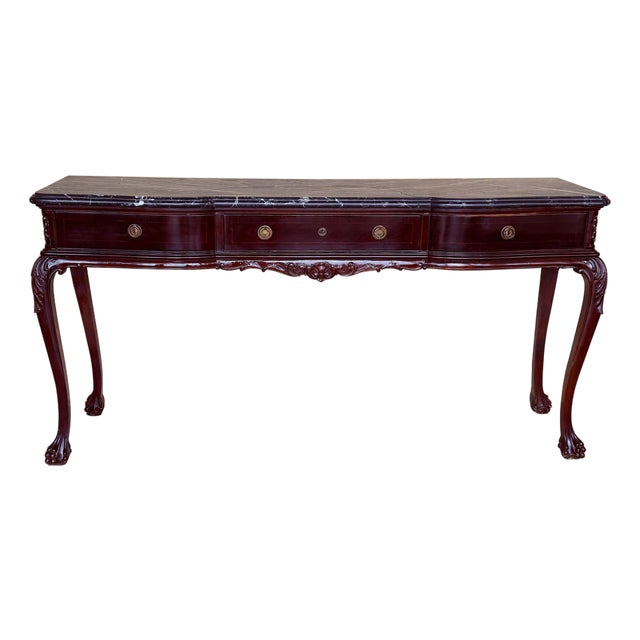 Early 20th Century Regency Console Table with Three drawers and Black Marble For Sale