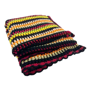 Retro 1970s Colorful Handmade Striped Crochet Blanket