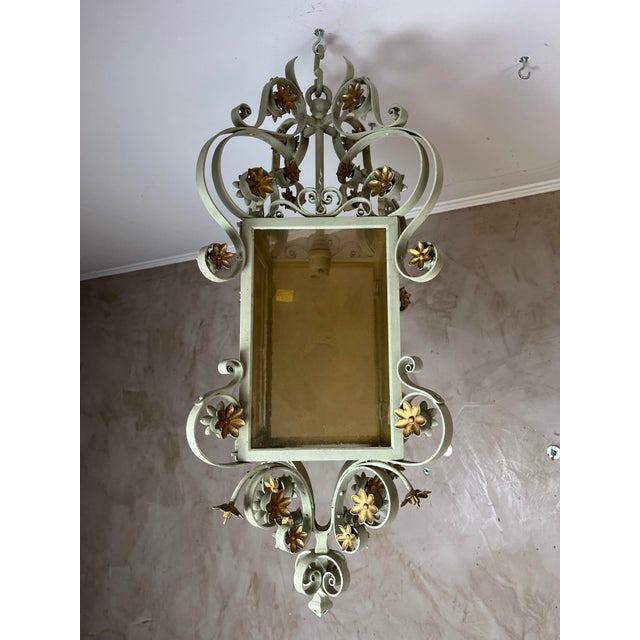 Aqua Wrought Iron Lantern, 1950s For Sale - Image 8 of 12