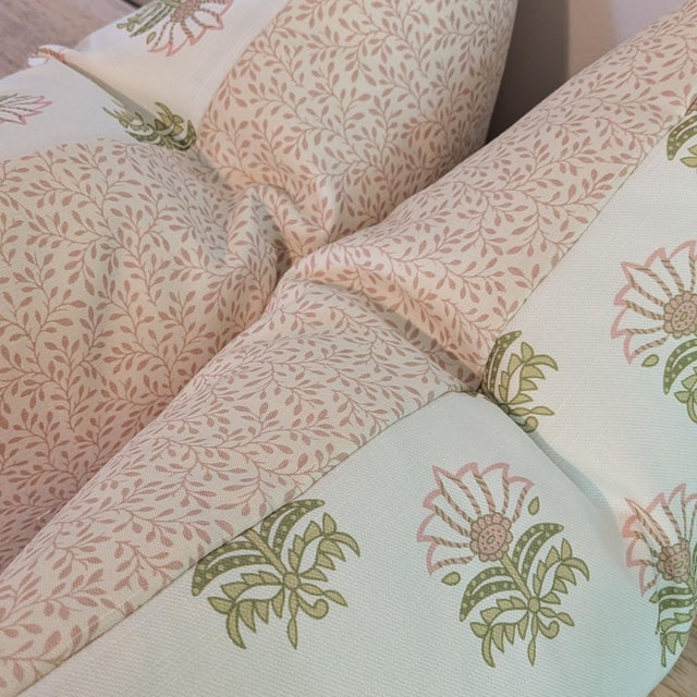 Pink Anna French Millford Lumbar Pillows in Pink & Green For Sale - Image 8 of 8