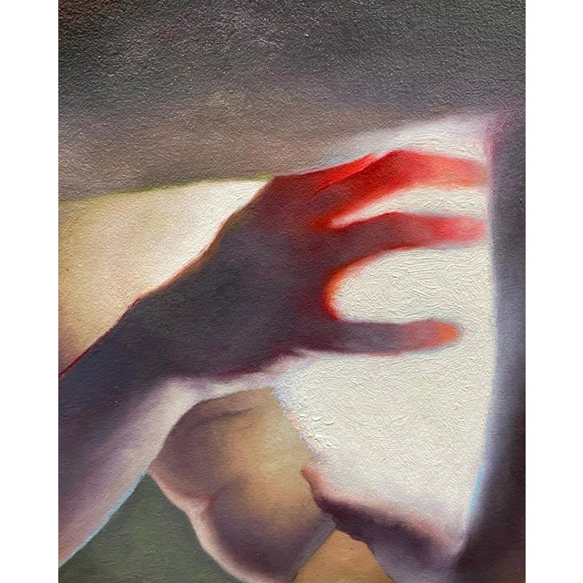 Dancing with Duality by Christopher Remmers | Oil on linen Two figures interacting with light orbs. For Sale - Image 4 of 5