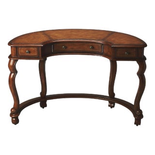 Brava Faux Leather Demilune Desk, Medium Brown For Sale