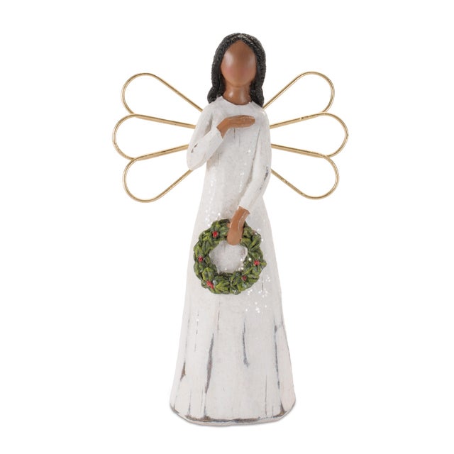Modern Angel Figurines withGold Metal Wings (Set of 6) For Sale In Chicago - Image 6 of 7