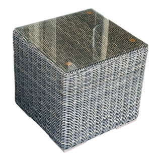 Terra Furntiure Sausalito Natural Wicker Outdoor Side Table For Sale