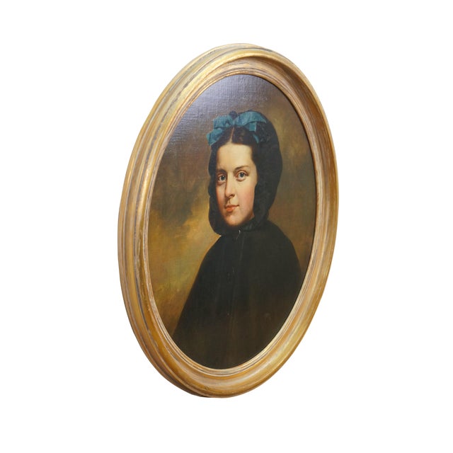 Victorian Late 20th Century J Paul Stevens Girl in Cloak Oval Portrait Oil Painting on Board 28" For Sale - Image 3 of 10