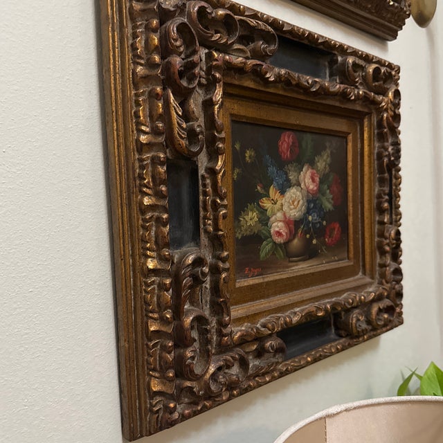 Traditional Vintage Floral Still Life Oil Painting Antique 19th-Century Floral Oil Painting C. 1880 in Gilt Frame For Sale - Image 3 of 5